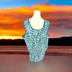 Salon Studio Teal and White Tank Top, Size 2X
